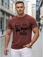 Pánske klasické bavlnené tričko s bordovou potlačou FashionStreet NX5145R Pánske klasické bavlnené tričko s bordovou potlačou FashionStreet NX5145R