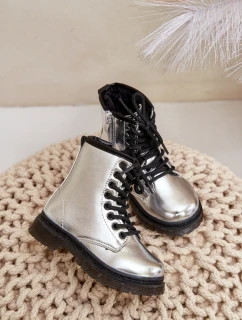 Ocieplane Botki Dziewczęce Lakierowane Na Zamek Srebrne Novita