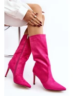 Damskie Kozaki Do Połowy Łydki Na Szpilce Fuksja Odetteia