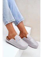 Klapki Damskie Zdobione Cyrkoniami Na Platformie Szare Deorani