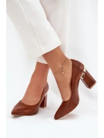 Skórzane Czółenka Lewski 3117 Ciemnobrązowe