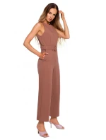 M679 Overal bez rukávov s opaskom a sponou - čokoládový