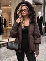 Dámska zimná prešívaná bunda s kožušinou, čokoládová, FashionStreet TY5993 Dámska zimná prešívaná bunda s kožušinou, čokoládová, FashionStreet TY5993