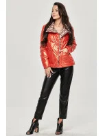 Oranžová dámska bunda s leskom (OMDL-023)