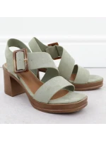 Dámske semišové sandále so zeleným ihlovým podpätkom Potocki 54307