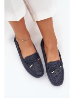 Mokasyny Damskie Z Ażurowym Wzorem I Wiązaniem Granatowe Mirisa