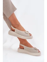 Skórzane Sandały Damskie Z Ozdobą S.Barski LR51-786 Beżowe