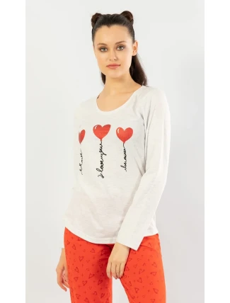 Dámske pyžamo s dlhými nohavicami „I love you“ Dámske pyžamo s dlhými nohavicami „I love you“