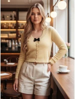 Dámsky krátky sveter s mašľou LAMURE beige FashionStreet MY2473