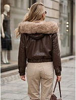 Dámska zimná kožená bunda s kožušinou, hnedá, FashionStreet TY5976 Dámska zimná kožená bunda s kožušinou, hnedá, FashionStreet TY5976