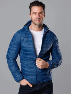 Tmavomodrá prešívaná pánska bunda s kapucňou (HM112-55)