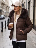 Dámska prešívaná bunda s kožušinovou kapucňou, hnedá, FashionStreet TY5894 Dámska prešívaná bunda s kožušinovou kapucňou, hnedá, FashionStreet TY5894