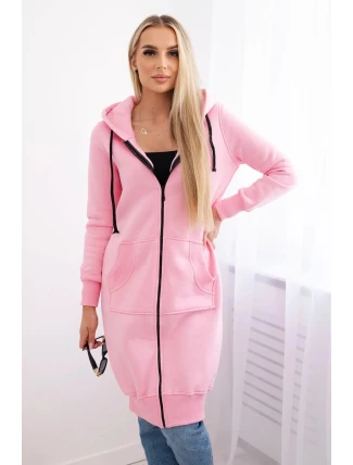 Zateplená dlhá mikina s kapucňou v svetloružovej farbe