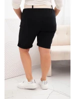 Dámske Plus veľkosť bavlnené šortky s opaskom čierna