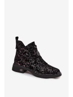 Botki Z Naturalnego Zamszu Na Niskim Obcasie D&A CR52-713 Czarno-Brązowe