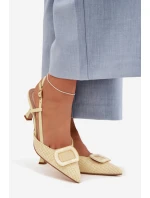 Dámské sandály na podpatku s ozdobným prvkem Žluté Eslina