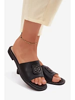 Kožené pantofle s plochým podpatkem ozdoba S.Barski KV61-6019 Černé