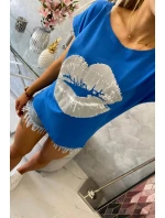 Blúzka s potlačou pier nevädzovo modrá Blúzka s potlačou pier nevädzovo modrá