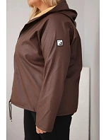 Dámska bunda Plus Size s kapucňou a nastaviteľným spodným lemom, hnedá