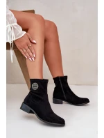 Botki Damskie Zapinane Na Zamek Z Ozdobnym Detalem Eko Zamszowe Czarne Lerioria