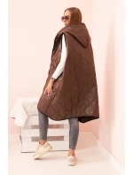 Dámske Plus veľkosť prešívaná vesta s kapucňou na zips Brown