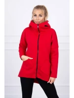 Zateplená mikina s predĺženým chrbtom a vreckami červená