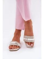 Płaskie Klapki Damskie Z Paskiem I Sprzączką Beżowo-Białe Zilina