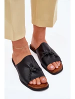 Klapki Damskie Na Płaskim Obcasie Z Ozdobnym Wiązaniem Czarne Norela