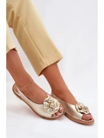 Skórzane Płaskie Sandały Z Ozdobą CheBello 4642 Złote