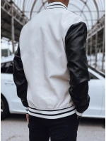Pánska kožená baseballová bunda v ecru farbe FashionStreet TX4708