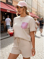 Dámsky viskózový set s motýľom a šortkami béžovej farby FashionStreet AY1187 Dámsky viskózový set s motýľom a šortkami béžovej farby FashionStreet AY1187