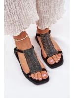 Płaskie Eleganckie Sandały Damskie Z Kryształkami Artiker 56C1370 Czarne