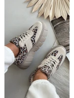 Zamszowe Ocieplane Sneakersy Damskie Na Masywnej Platformie Vinceza 66841 Panterka Beżowe