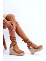 Wiązane Sandały Na Wysokim Koturnie Camel Lendy