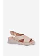 Sandały Damskie Na Koturnie Z Eko Skóry Złote Quilara