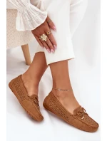 Mokasyny Damskie Z Ażurowym Wzorem I Wiązaniem Camel Mirisa