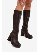 Kozaki Damskie Przed Kolano Na Zamek Obcas Słupek Czekoladowe Selvia