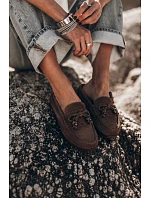 Dámske ploché mokasíny s mašľou a strapcami Brown Bluebell