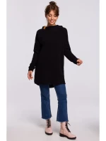 B176 Pletený sveter so zaobleným lemom - čierny B176 Pletený sveter so zaobleným lemom - čierny