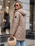 Dámska prešívaná prechodná bunda s kapucňou, béžová, FashionStreet TY5767 Dámska prešívaná prechodná bunda s kapucňou, béžová, FashionStreet TY5767