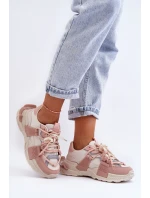Damskie Modne Buty Sportowe Sznurowane Beżowo-Różowe Chillout!