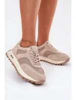 Zamszowe Sneakersy Na Platformie Damskie Big Star RR274897 HI-POLY SYSTEM Beżowe