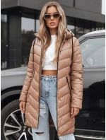 Dámska zimná dlhá prešívaná bunda ťavej farby FashionStreet TY5504 Dámska zimná dlhá prešívaná bunda ťavej farby FashionStreet TY5504