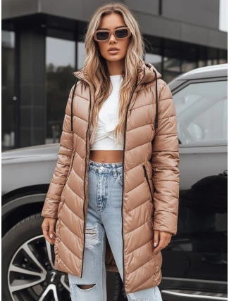 Dámska zimná dlhá prešívaná bunda ťavej farby FashionStreet TY5504 Dámska zimná dlhá prešívaná bunda ťavej farby FashionStreet TY5504