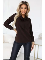 140-29 Blúzka s dlhými rukávmi a viazaním vpredu - čokoládová