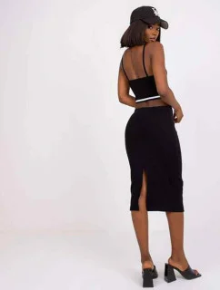 Čierne rebrované šaty s výrezmi Rue Paris (7686)