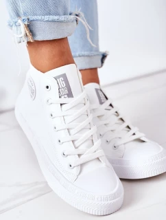 Damskie Skórzane Wysokie Trampki Big Star GG274016 Białe