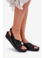 Skórzane Sandały Damskie Na Koturnie I Platformie S.Barski KV51-020 Czarne