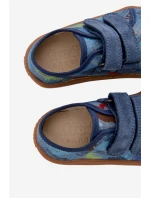 Dětské domácí pantofle Barefoot Dinosauři Froddo Canvas G1700440-15 Modré