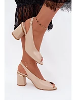 Elegantné dámske sandále na podpätku Zazoo 1085 beige